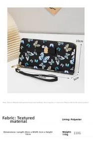 Détails du portefeuille long pour femmes avec dimensions 20cm x 10cm x 3cm et motif floral