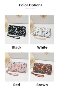Détail du portefeuille long pour femmes en quatre couleurs avec motif papillon et boucle