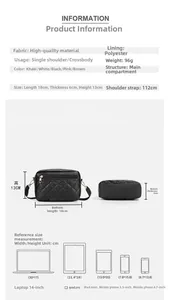 Detailed dimensions of black quilted crossbody bag showing 18x6x13cm size specifications