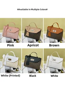 Detail view of mini flap crossbody bags with chain straps in six different color options