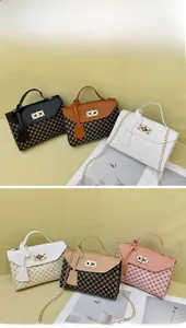 Detailed close-up showing textured PU leather handbag options with elegant metal chain straps