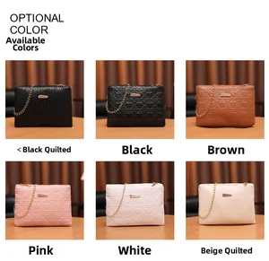 Collage of quilted chain crossbody bags in various colors with heart and diamond patterns