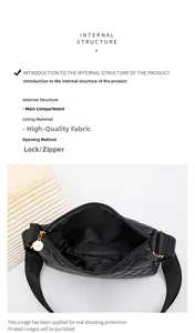 Macro view of black quilted shoulder bag interior with gold zipper and smooth lining