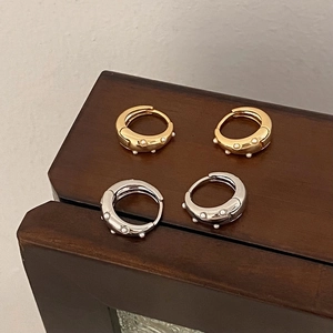 Retro Copper Hoop Earrings With White Artificial Pearls Elegant French Style For Women Round Ear Buckles Jewelry