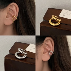 Minimalist Copper Double Layer Ear Cuffs No Pierced Clip On Earrings For Women Gold Silver Unique Design Fashion Jewelry