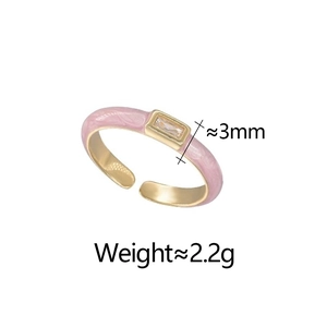 Detail of pink enamel ring with rectangle zircon showing 3mm band width and 2.2g weight