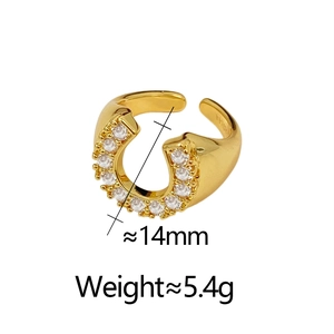 Macro shot of 14mm gold U-shaped cuff earring with micro-paved white zircons
