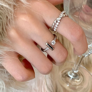 Heart Zircon Open Adjustable Ring T-Shaped Minimalist Copper Jewelry For Women Luxury Korean Style