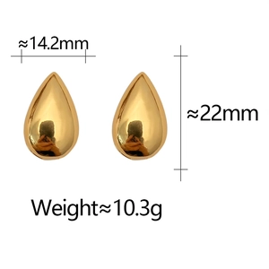 Detailed view of gold teardrop earrings with dimensions 22mm x 14.2mm and 10.3g weight