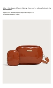 Glossy PU leather crossbody bag with matching mini purse and wide fabric shoulder strap