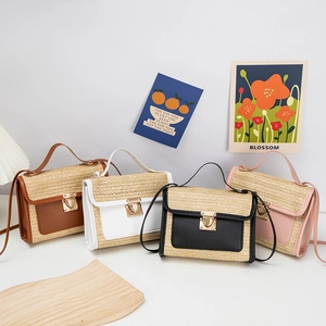 Detailed collection of woven crossbody bags in brown, white, black and pink colors