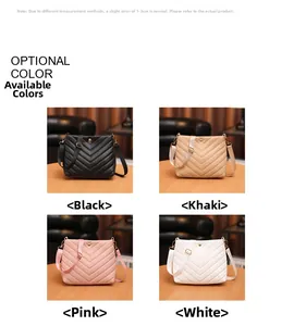 Quilted faux leather bucket bags in black, khaki, pink and white with V-shaped stitching