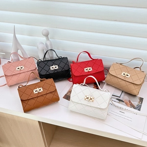 Bolso De Mano Pequeño Cuadrado Acolchado Para Mujer Cuero PU Cierre Giratorio Dorado Asa Bolso Bandolera Moda Casual