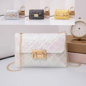 Fashion Sequin Quilted Small Square Crossbody Bag Gold Chain Strap Women Sweet Light Luxury Party Evening Shoulder Bag