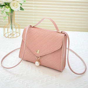Women PU Leather Crossbody Bag Embossed Small Square Handbag With Artificial Pearl Pendant And Top Handle Elegant Shoulder Purse