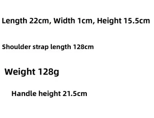 Detailed size specifications for the quilted sequin crossbody bag including 22cm length