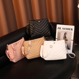 Women V-Quilted PU Leather Crossbody Bag Fashion Square Shoulder Purse With Wide Strap Golden Hardware Casual Daily
