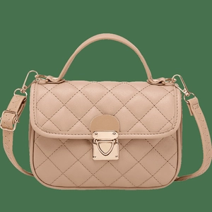 Quilted beige Kelly bag with gold metal clasp and adjustable shoulder strap