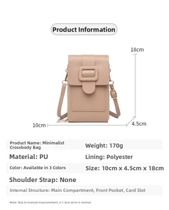 Detailed size chart for the PU leather phone crossbody bag measuring 18x10x4.5cm and 170g