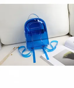 Détail du mini sac à dos en gelée bleu transparent avec bretelles et poignée supérieure
