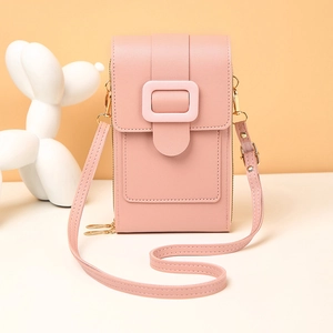 Sacoche rose minimaliste pour téléphone avec boucle carrée et bandoulière réglable