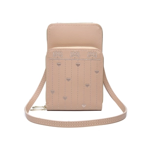Mini sac à bandoulière en cuir PU beige avec broderie papillon et cœur pour femme