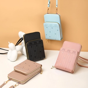 Petit Sac à Bandoulière pour Femme Style Coréen en Cuir PU Sac de Téléphone Broderie Papillon Cœur Double Fermeture Éclair Sac Quotidien