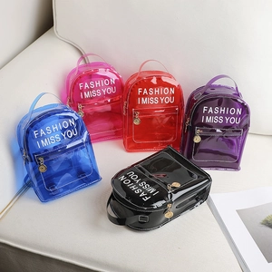 Mini Sac à Dos Transparent en PVC pour Femme Style Gelée Imperméable Imprimé Lettres Petit Sac à Bandoulière Décontracté Mode Voyage