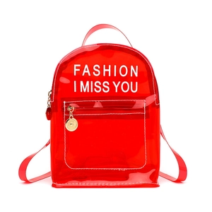 Sac à dos rouge transparent en PVC avec imprimé Fashion I Miss You sur blanc