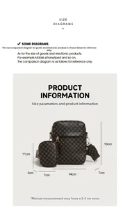 Detailed dimensions of the brown vintage shoulder bag with removable small coin pouch