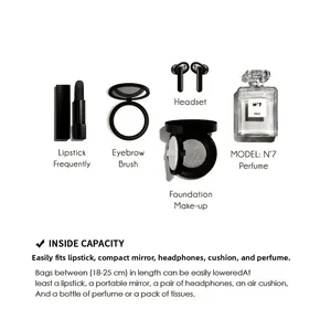 Detail showing the internal storage capacity for daily essentials in this shoulder bag