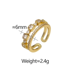 Detail view of double-layer gold-plated zircon ring showing 6mm width and 2.4g weight