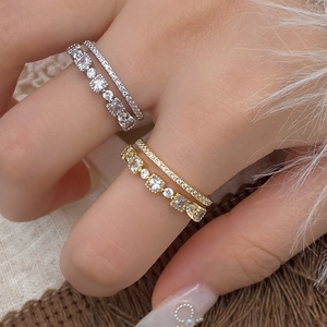 Double Layer Geometric Open Ring With Copper And Cubic Zirconia Minimalist Luxury Adjustable Fashion Accessory For Women
