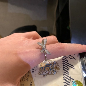 Bow Ring For Women Elegant Copper Micro-Set Zirconia Adjustable Open Design Minimalist Light Luxury Fashion Accessory