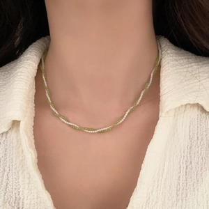 Double Layer Beaded Necklace With Cat Eye Stone And Zircon Minimalist Choker Elegant Sweet Jewelry For Women