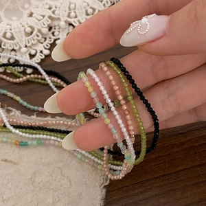 Double-layered green beaded necklace with fine faceted zircon stones for women