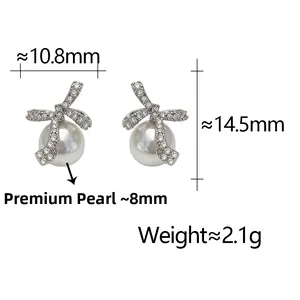 Détails des boucles d'oreilles perles avec zircon micro-incrusté et mesures précises
