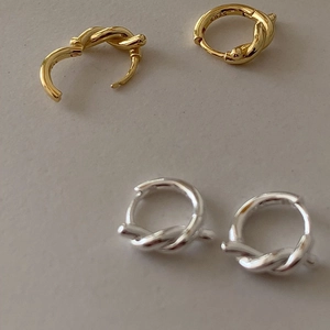 Knot design S925 sterling silver hoop earrings in gold and silver finishes