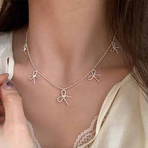 Bowknot Necklace For Women Copper With Shiny Zircon Clavicle Chain French Style Elegant Delicate Jewelry Gift