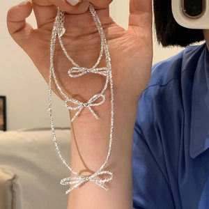 Bow Pendant Layered Necklace Silver Plated Copper Dainty Choker Simple Clavicle Chain Sweet Fashion Jewelry For Women