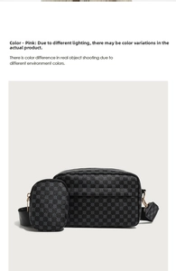 Détails du sac bandoulière noir avec imprimé géométrique et finitions en métal doré