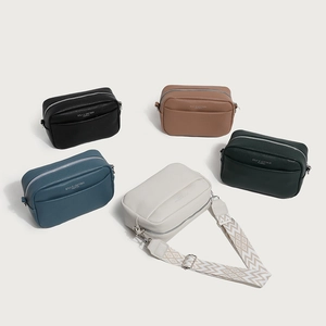 Borsa a Tracolla da Donna in Pelle PU Grana Litchi Borsa per Fotocamera Minimalista Con Tracolla Larga Geometrica Casual