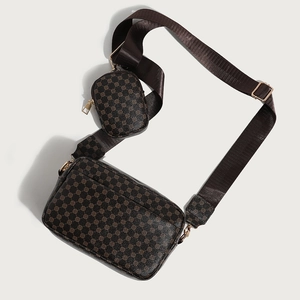 Fashion vintage print crossbody bag with mini pouch and wide fabric shoulder strap
