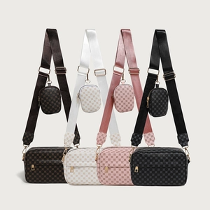 Sac Bandoulière Caméra Vintage Monogramme pour Femme Avec Petit Porte-Monnaie Rond Large Bandoulière en Tissu Réglable Sac en Similicuir PU