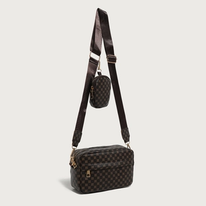 Sac bandoulière rétro monogramme avec sangle large et petit porte-monnaie assorti