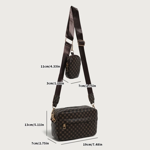 Sac bandoulière vintage marron à monogramme avec large sangle et petit porte-monnaie