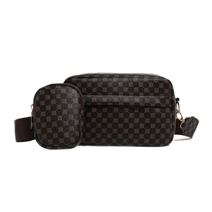 Sac bandoulière rétro monogramme avec sangle large et mini pochette ronde assortie