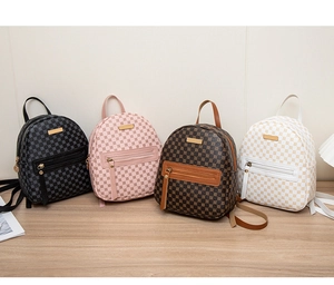 Mini floral PU leather backpacks in black, pink, brown, and white colors for women