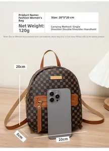 Floral mini backpack 20x20cm showing dimensions and multi-way carrying strap design