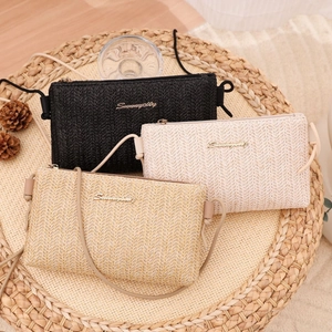 Straw Woven Crossbody Bag Small Square Shoulder Phone Pouch Casual Summer Beach Vacation Fashion Zipper Minimalist Women